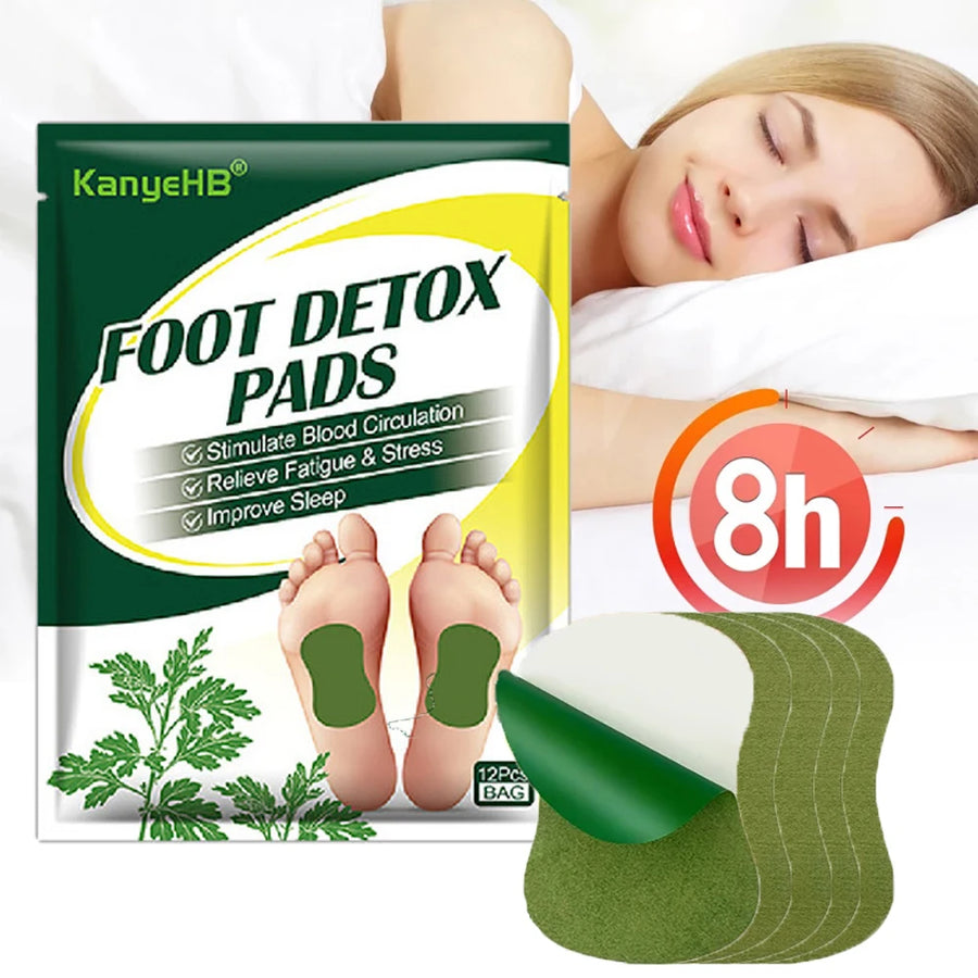 Detox Foot Patches Pads 12/24Pcs Natural Herbal Wormwood Artemisia Argyi Feet Body Toxins Cleansing Relieve Stress Help Sleeping