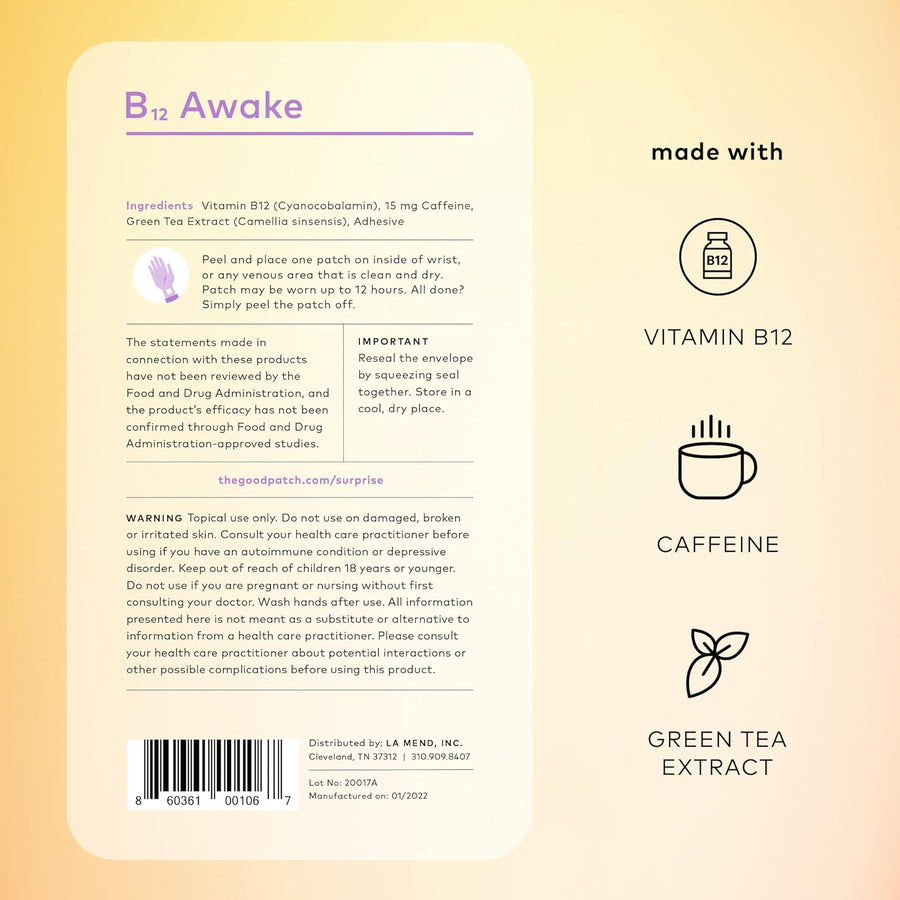 2 Packs B12 Awake Patch with Caffeine & Green Tea Extract